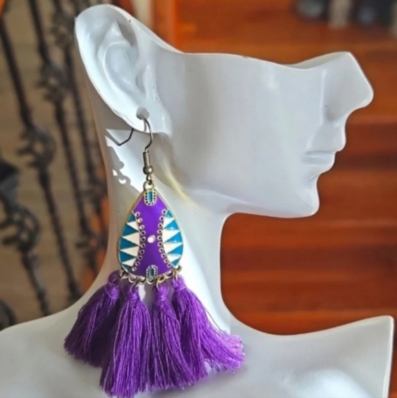 LaNiecia's Closet Jewelry - Purple Tassel Vintage Boho Style Statement Earrings